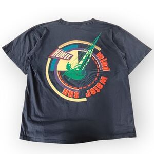 90s Hobie Wind Water Sun Sailing Tee with Vibrant Sailboat Graphic - L
